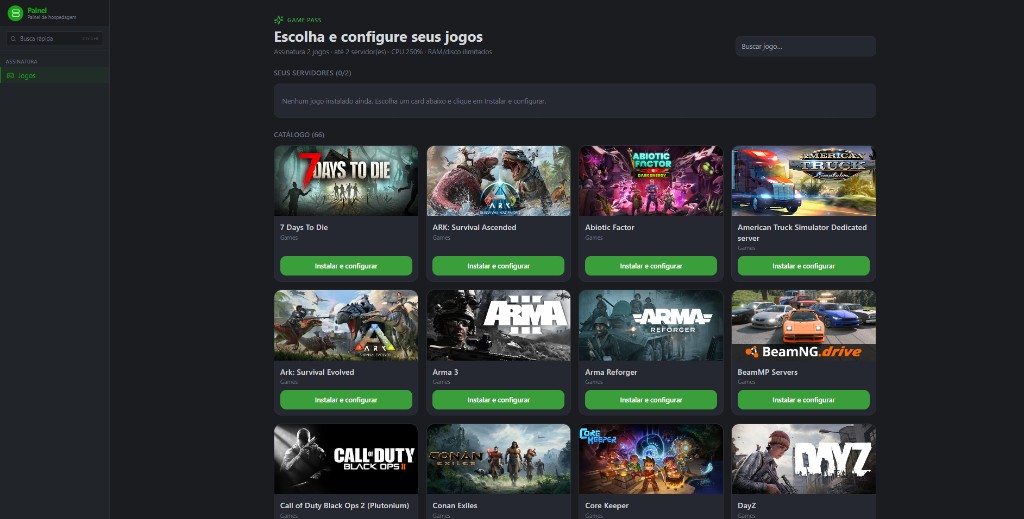 Painel Loding Multijogo: catálogo de jogos com instalar e configurar